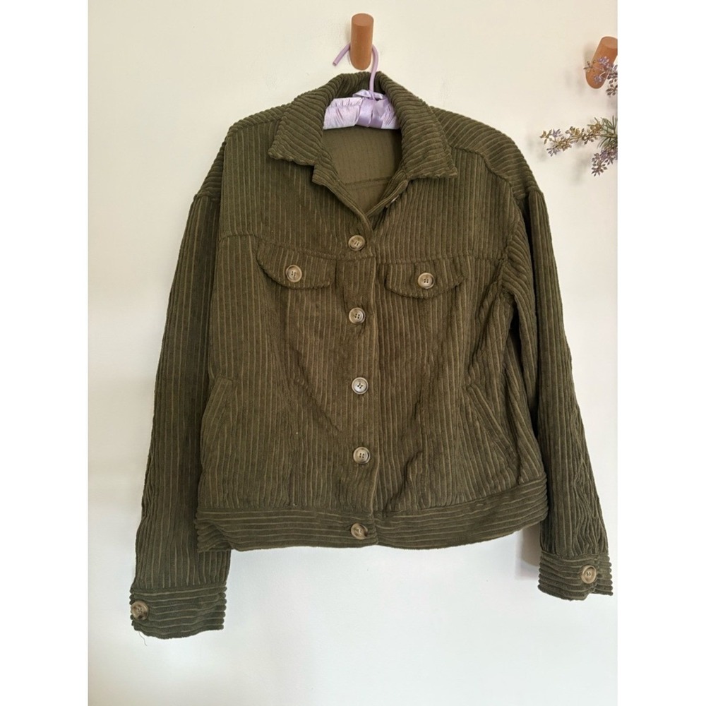 Altar'd State Olive Corduroy Shacket Jacket Cropped Boxy- Small